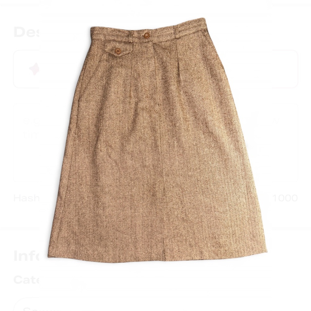 Vintage Wool Blend Herringbone Tweed Style Pencil Skirt - Tan and Brown